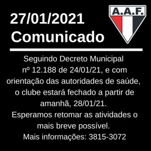 Fase vermelha: clube estará fechado a partir de amanhã
