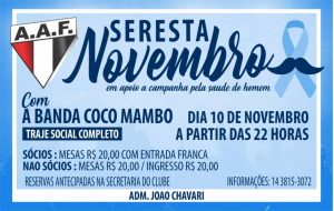 Seresta de Novembro será em prol da valorização da saúde do homem. Venha de azul