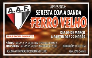 Seresta será dia 09/03