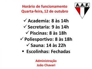 Funcionamento do clube no feriado