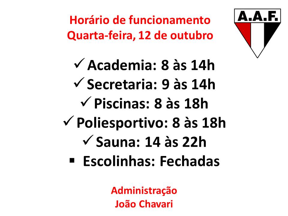 Funcionamento do clube no feriado