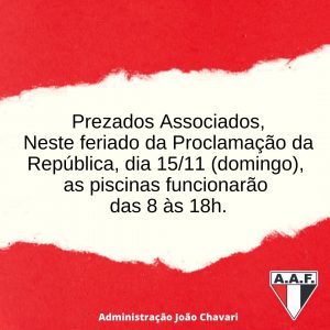 Piscinas estarão abertas neste feriado de 15/11