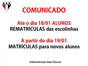 Confira o calendário de Rematrículas das escolinhas