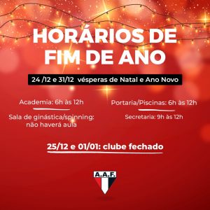 Confira os horários de funcionamento do clube para este fim de ano