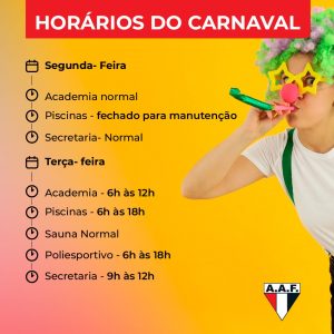 Confira o horário de funcionamento do clube durante o Carnaval
