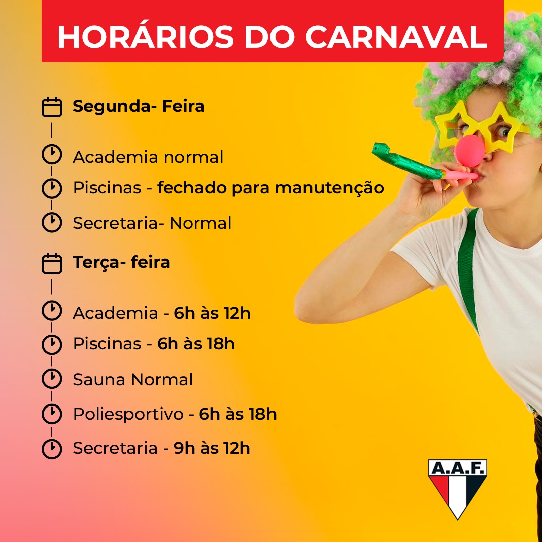 Confira o horário de funcionamento do clube durante o Carnaval