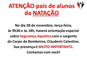 Comunicado aos pais da Natação