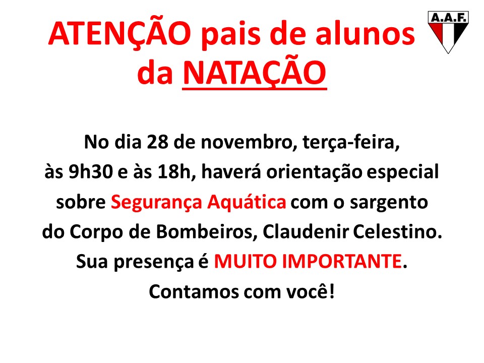 Comunicado aos pais da Natação