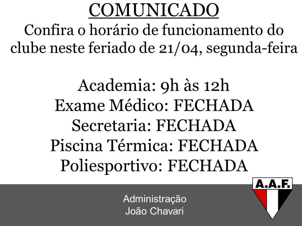 comunicado feriado Funcionamento feriado 21/04