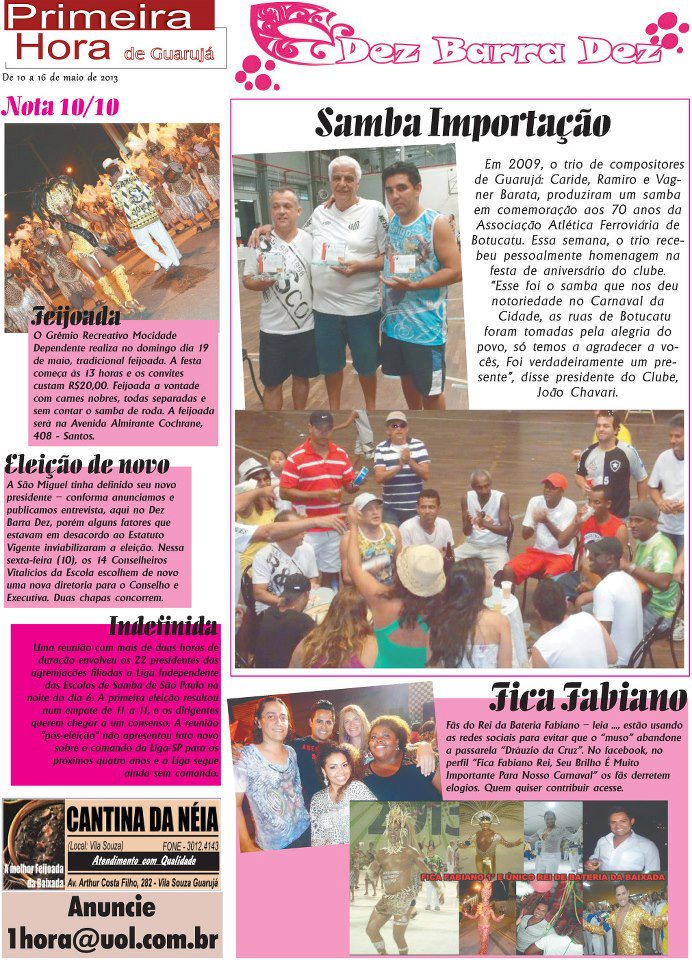 guaruja Homenagem aos compositores do samba da Ferroviária é destaque em jornal do Guarujá