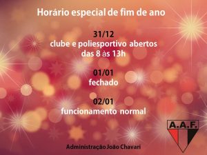 Confira o horário especial do clube neste fim de ano