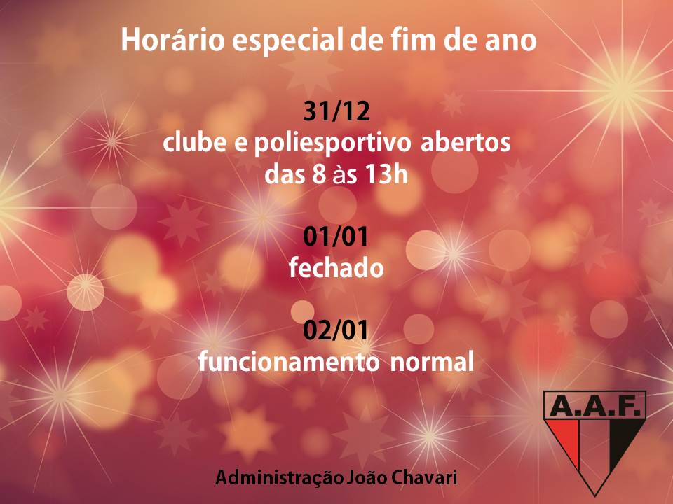 Confira o horário especial do clube neste fim de ano