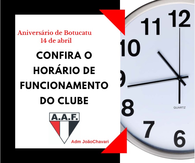 Confira o horário de funcionamento do clube no dia 14 de abril