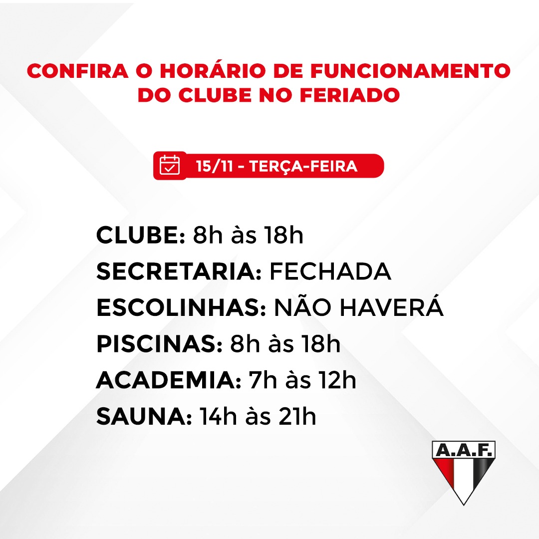 WhatsApp Image 2022 11 10 at 09.04.29 Horário de funcionamento do clube no feriado de 15/11