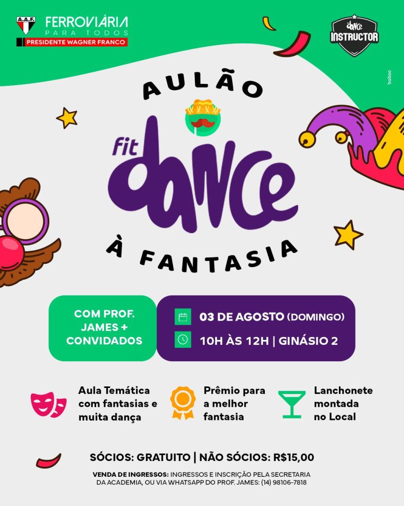 aaferroviariabotucatu 1751465374019 2 AULÃO FITDANCE À FANTASIA ANIMA COMEÇO DE AGOSTO NA FERROVIÁRIA